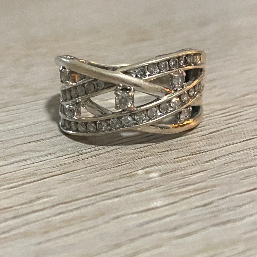1/2 CTTW Genuine Natural Diamond Crisscross Multi Row Band 925 Sterling Silver